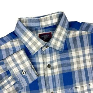 UNTUCKit Dress Shirt Mens‎ Medium Slim Fit Blue Plaid Flannel 100% Cotton READ!